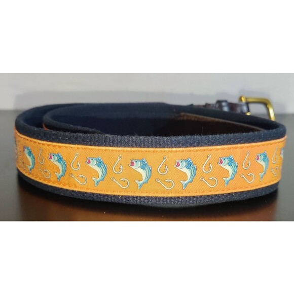 Vineyard Vines Orange Fish Canvas and Leather Tipped Men's belt Size 36 - Picture 11 of 16